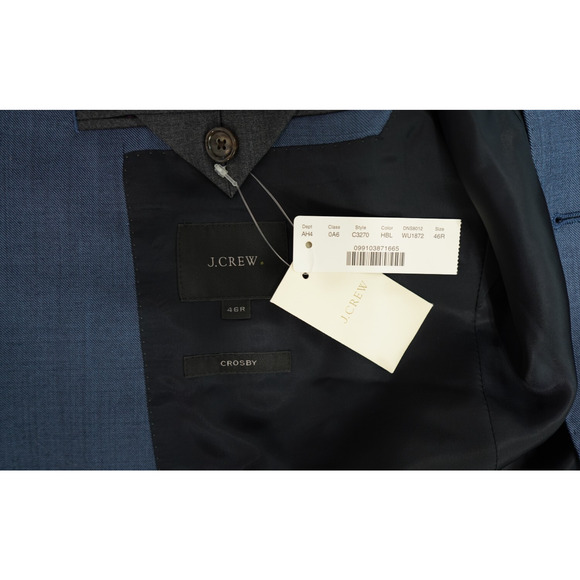 NWT J. Crew Crosby Suit Jacket Mens 46R Tollegno 1900 Wool Blue 2 Button Notch - Picture 7 of 9